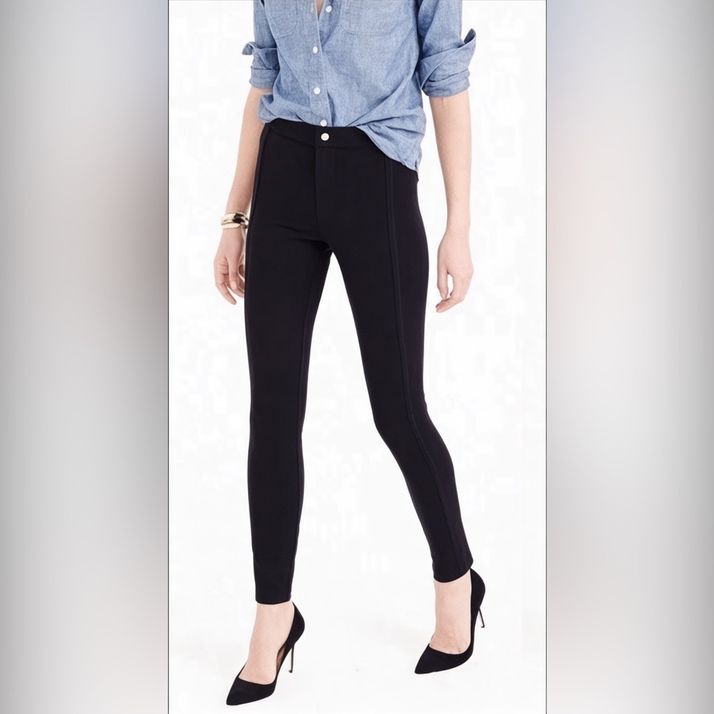 J CREW Women’s Black Pixie Pant-Stretch Ponte, Snap Front Mid Rise Sz 6